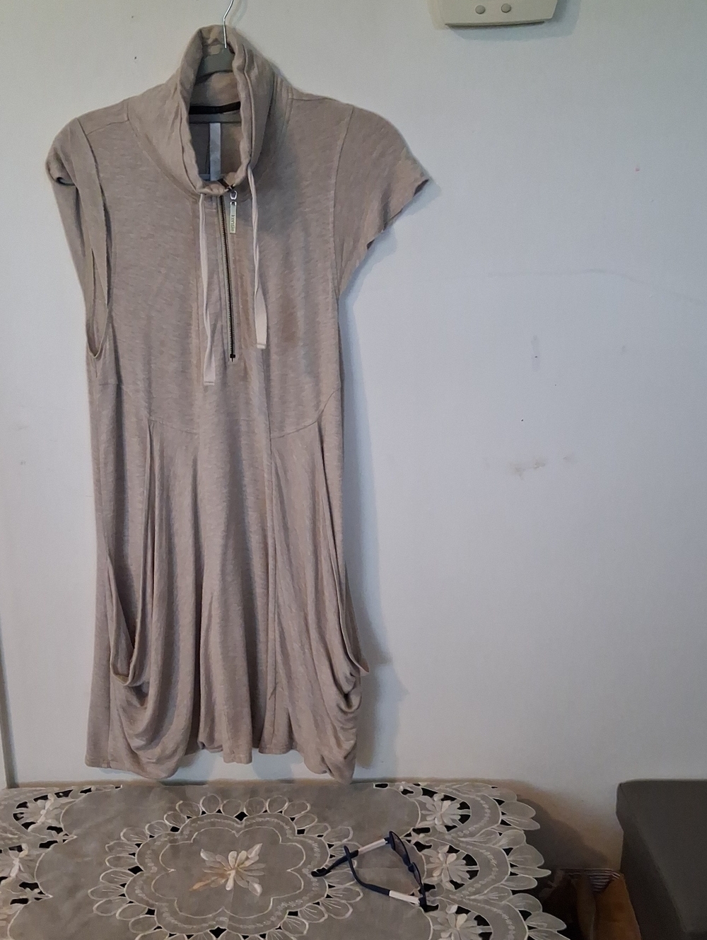 Kensie Light Taupe Cap-Sleeve Cowl Neck Tunic with Zip. Pit To Pit Is 17 Inches